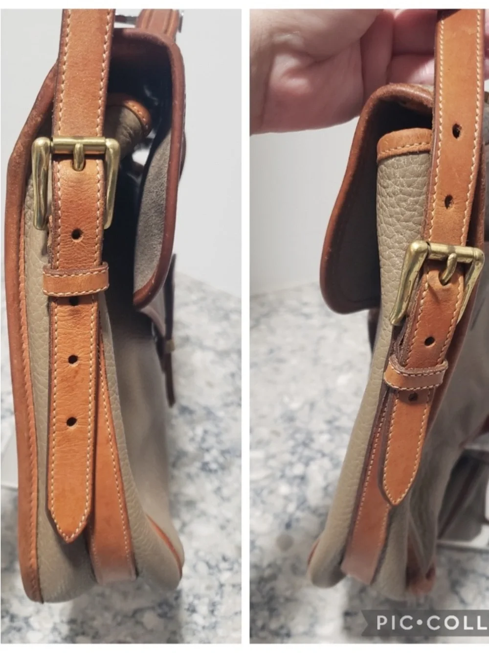 Dooney & Bourke Vintage All weather Taupe and Tan Two-Tone Leather Briefcase